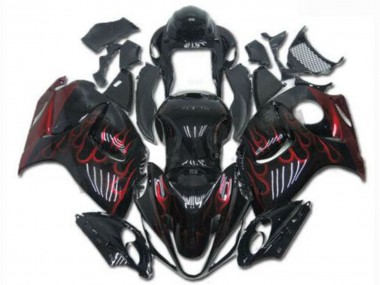Meilleurs Carénages Moto Suzuki GSXR 1300 Hayabusa 2008-2020 - Noir Brillant Rouge Flamme