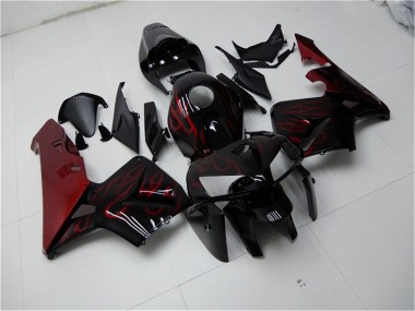 Meilleurs Kits Carénage Moto Honda CBR600RR 2005-2006 - Noir Brillant Rouge Flamme