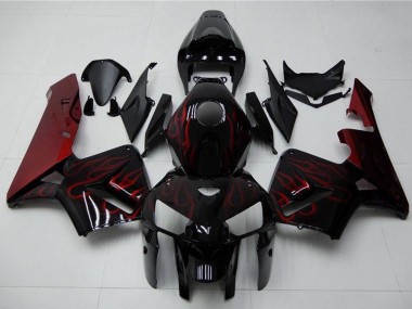 Meilleurs Kits Carénage Moto Honda CBR600RR 2005-2006 - Noir Brillant Rouge Flamme