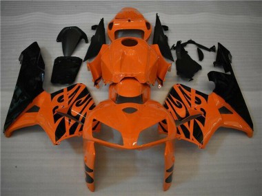 Meilleurs Carénage Moto Honda CBR600RR 2005-2006 - Orange Noir Flamme