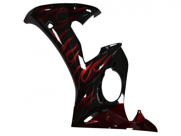 Carénage Moto Yamaha YZF R6 2003-2004 - Noir Brillant Rouge Flamme