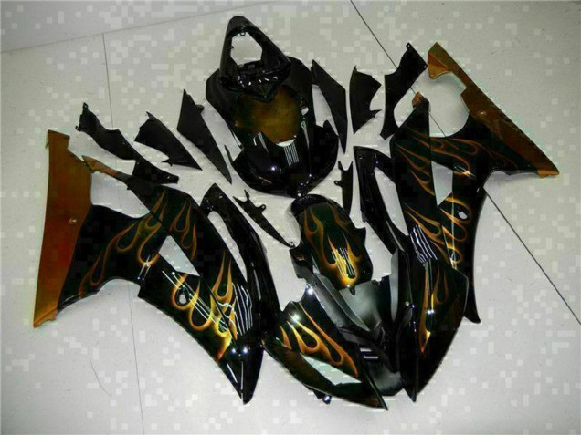 Carénages Moto Yamaha YZF R6 2008-2016 - Noir Brillant Or Flamme