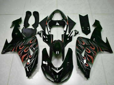 Meilleurs Kits Carénage Moto Kawasaki ZX10R 2006-2007 - Noir Brillant Rouge Flamme