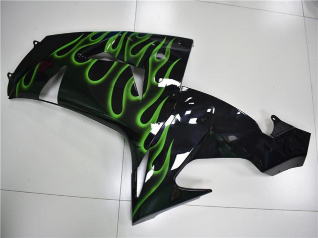Carénages Moto Kawasaki ZX10R 2006-2007 - Noir Brillant Vert Flamme