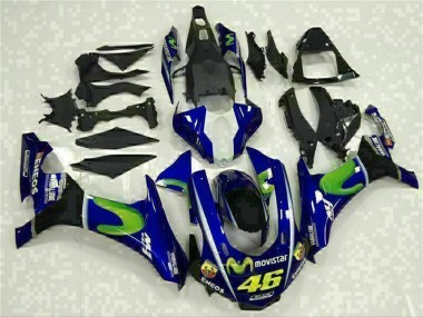 Meilleurs Carénages Moto Yamaha YZF R1 2015-2019 - Bleu Argent Noir Vert MoviStar