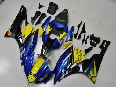 Meilleurs Carénages Moto Yamaha YZF R6 2006-2007 - Bleu Jaune Noir Brillant Requin