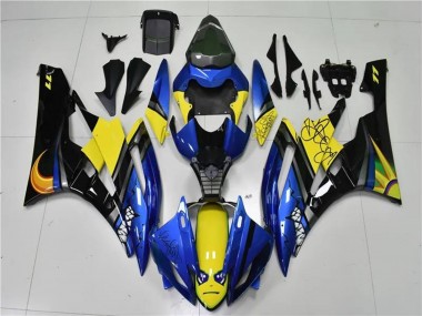 Meilleurs Carénages Moto Yamaha YZF R6 2006-2007 - Bleu Jaune Noir Brillant Requin