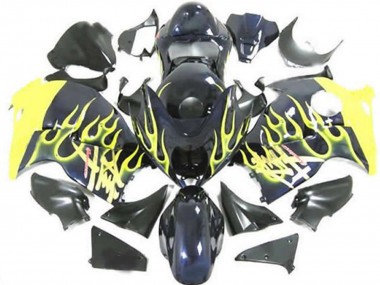 Meilleurs Carénages Moto Suzuki GSXR 1300 1996-2007 - Noir Brillant Jaune Flamme