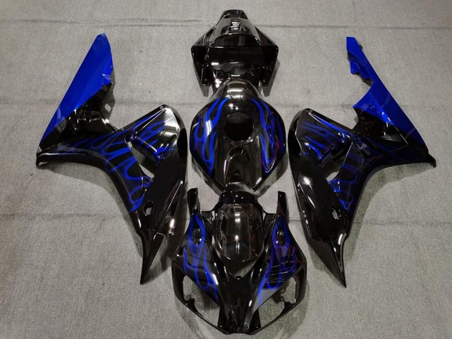 Carénage Moto Honda CBR1000RR 2006-2007 - Noir Brillant Bleu Flamme