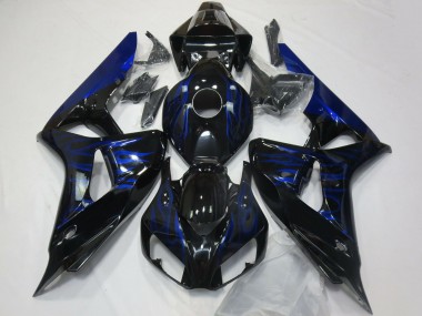 Meilleurs Carénages Moto Honda CBR1000RR 2006-2007 - Noir Brillant Bleu Flamme