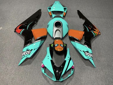 Meilleurs Carénages Moto Honda CBR1000RR 2006-2007 - Cyan Bleu Orange Noir Brillant Requin