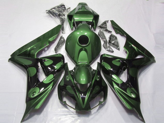 Carénages Moto Honda CBR1000RR 2006-2007 - Vert Noir Brillant Flamme