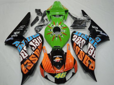 Meilleurs Carénages Moto Honda CBR1000RR 2006-2007 - Vert Orange Bleu Noir Brillant Rossi 46