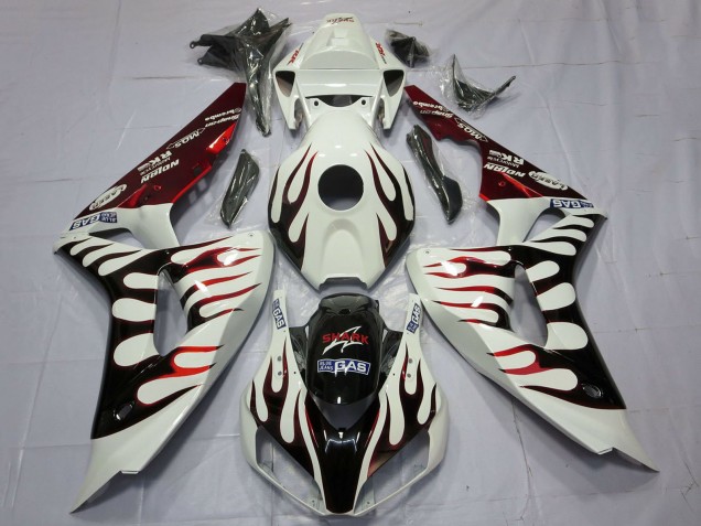 Carénages Moto Honda CBR1000RR 2006-2007 - Blanc Rouge Noir Brillant Flamme