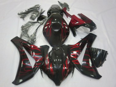 Meilleurs Carénages Moto Honda CBR1000RR 2008-2011 - Noir Brillant Rouge Flamme