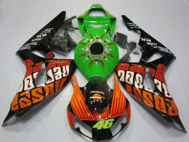 Meilleurs Carénages Moto Honda CBR1000RR 2006-2007 - Vert Orange Noir Brillant Rossi 46
