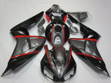 Meilleurs Carénages Moto Honda CBR1000RR 2006-2007 - Gris Noir Brillant Rouge Bande
