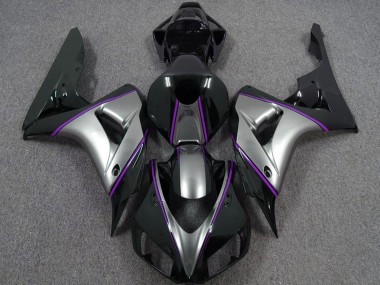 Meilleurs Carénages Moto Honda CBR1000RR 2006-2007 - Argent Violet Noir Brillant Rayures