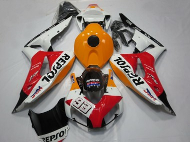 Meilleurs Carénages Moto Honda CBR1000RR 2006-2007 - Orange Blanc Rouge Noir Brillant Repsol 93
