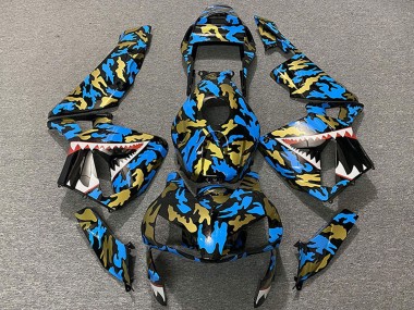 Meilleurs Carénages Moto Honda CBR600RR 2003-2004 - Bleu Or Camouflage Requin