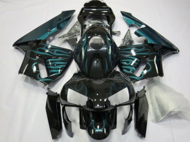 Meilleurs Carénages Moto Honda CBR600RR 2003-2004 - Noir Brillant Vert Flamme