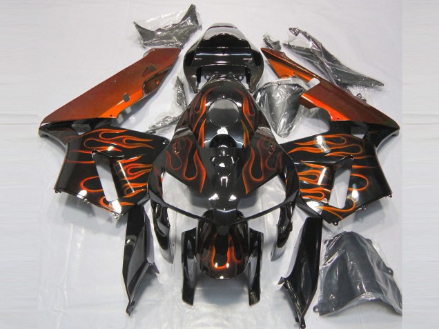 Carénages Moto Honda CBR600RR 2005-2006 - Noir Brillant Orange Flamme