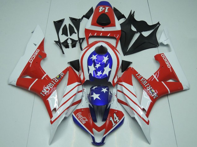 Carénages Moto Honda CBR600RR 2007-2008 - Blanc Rouge Bleu Étoile Geico 14