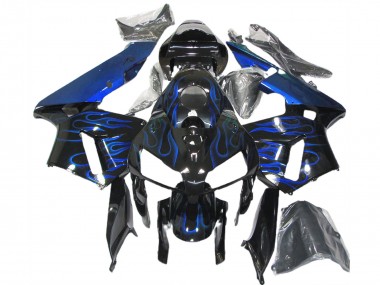 Meilleurs Carénages Moto Honda CBR600RR 2005-2006 - Noir Brillant Bleu Flamme