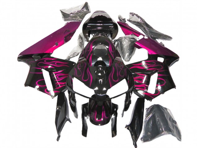 Carénages Moto Honda CBR600RR 2005-2006 - Noir Brillant Rose Flamme