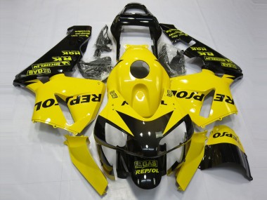 Meilleurs Carénages Moto Honda CBR600RR 2003-2004 - Jaune Noir Brillant Repsol