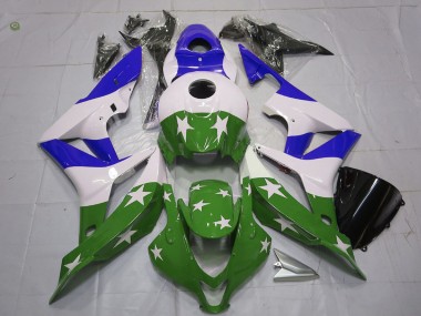 Meilleurs Carénages Moto Honda CBR600RR 2007-2008 - Blanc Bleu Vert Étoiles Bande