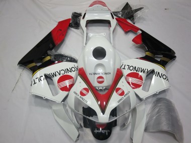 Meilleurs Carénages Moto Honda CBR600RR 2003-2004 - Blanc Rouge Noir Brillant Konica Minolta