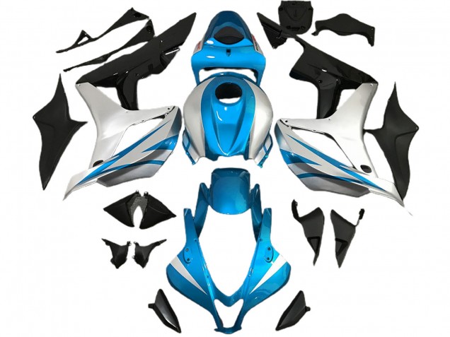 Carénages Moto Honda CBR600RR 2007-2008 - Argent Bleu Clair Noir Brillant OEM Style