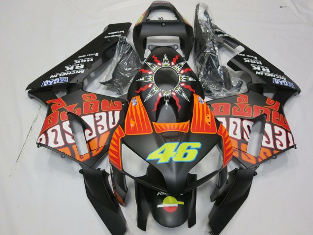Carénages Moto Honda CBR600RR 2003-2004 - Noir Mat Orange Jaune Rossi 46