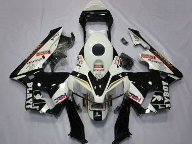 Meilleurs Carénages Moto Honda CBR600RR 2003-2004 - Blanc Jaune Noir Brillant HRC Playboy