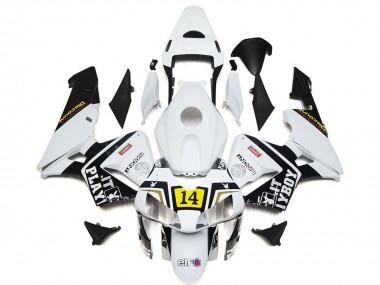Meilleurs Carénages Moto Honda CBR600RR 2003-2004 - Blanc Jaune Noir Brillant Playboy 14
