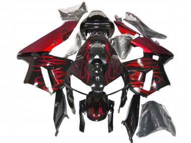 Meilleurs Carénages Moto Honda CBR600RR 2005-2006 - Noir Brillant Rouge Flamme
