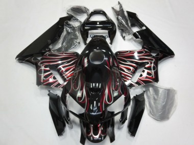 Meilleurs Carénages Moto Honda CBR600RR 2005-2006 - Noir Brillant Argent Rouge Flamme