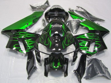 Meilleurs Carénages Moto Honda CBR600RR 2005-2006 - Noir Brillant Vibrant Vert Flamme