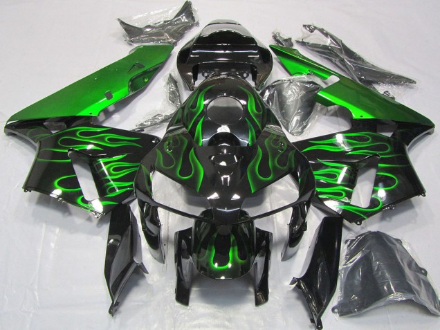 Carénages Moto Honda CBR600RR 2005-2006 - Noir Brillant Vibrant Vert Flamme