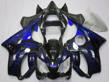 Meilleurs Carénages Moto Honda CBR600 F4i 2001-2003 - Noir Brillant Bleu Flamme