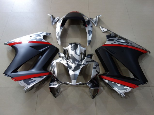 Carénages Moto Honda VFR 800 2002-2013 - Gris Camouflage Rouge Noir Mat