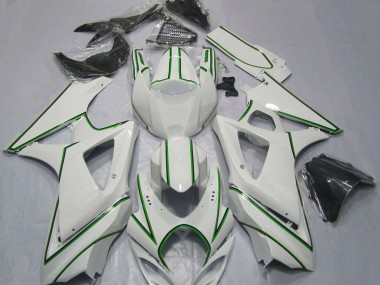 Meilleurs Carénages Moto Suzuki GSXR 1000 2007-2008 - Blanc Brillant Vert Rayures
