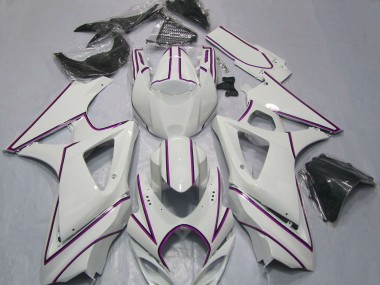 Meilleurs Carénages Moto Suzuki GSXR 1000 2007-2008 - Blanc Brillant Rose Rayures