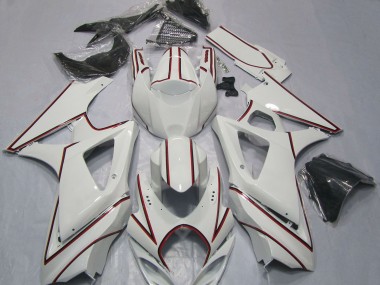 Meilleurs Carénages Moto Suzuki GSXR 1000 2007-2008 - Blanc Rouge Rayures