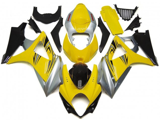 Carénages Moto Suzuki GSXR 1000 2007-2008 - Jaune Argent Noir OEM Style