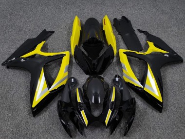 Meilleurs Carénages Moto Suzuki GSXR 600 / GSXR 750 2006-2007 - Noir Brillant Jaune Argent OEM Style