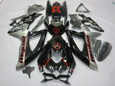 Meilleurs Carénages Moto Suzuki GSXR 600 / GSXR 750 2008-2010 - Noir Brillant Argent Rouge Jordan 23