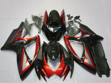 Meilleurs Carénages Moto Suzuki GSXR 600 / GSXR 750 2006-2007 - Noir Brillant Rouge Argent