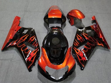 Meilleurs Carénages Moto Suzuki GSXR 600 / GSXR 750 2001-2003 - Noir Brillant Orange Flamme